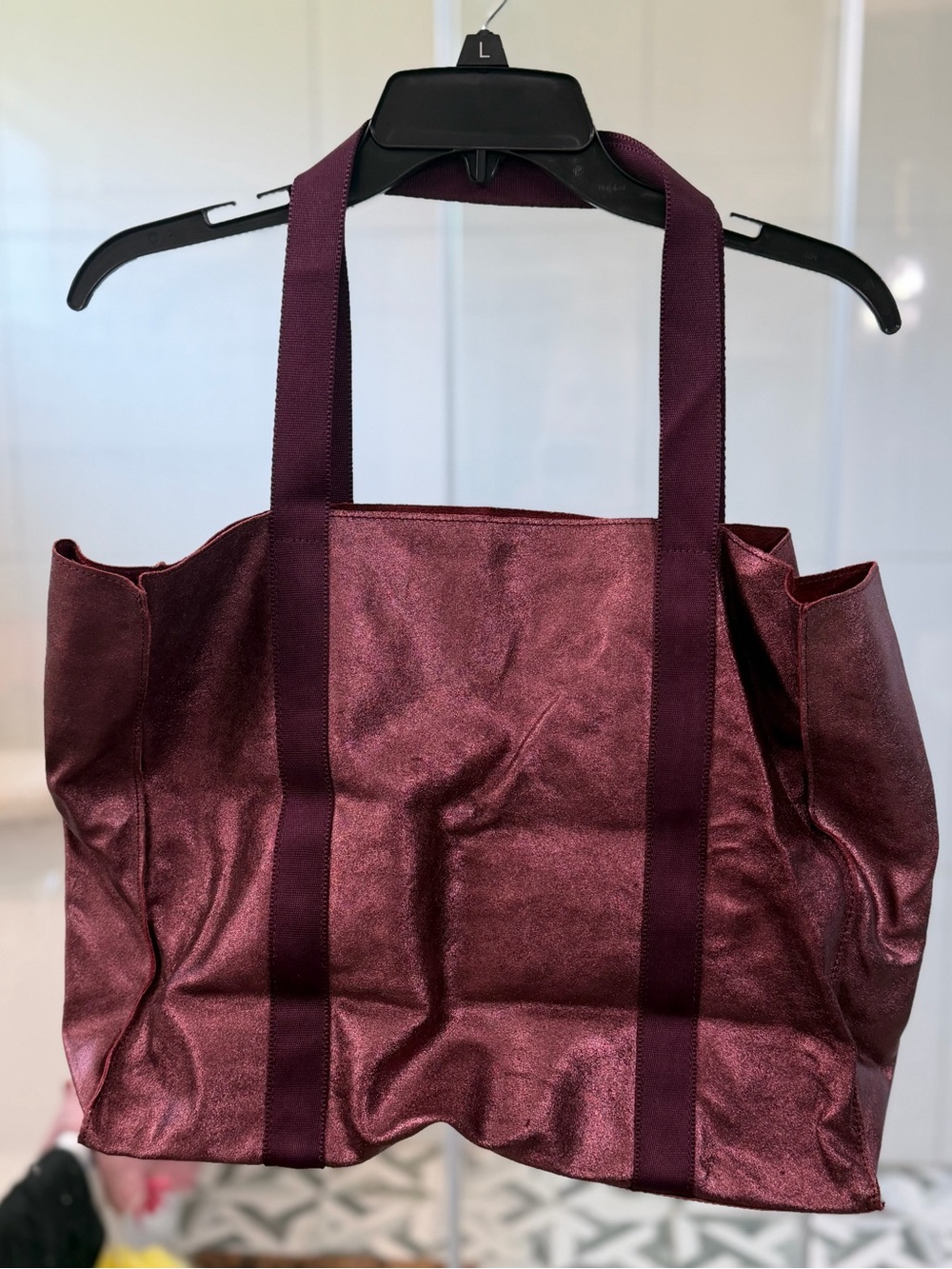 Women's Metallic Wine colored leather Tote Bag with Straps